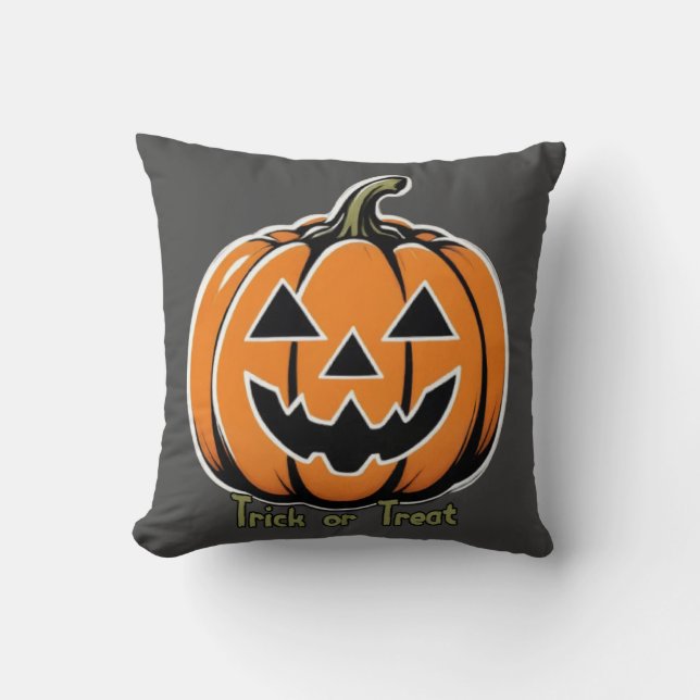 Coussin Tricoter ou traiter - Citrouille (Recto)