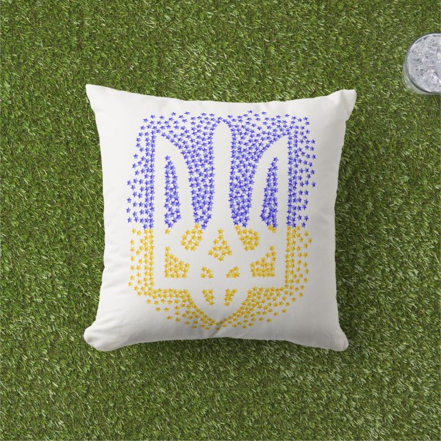 Coussin Trident heraldique ukrainien tryzub étoiles disper (Herbe)