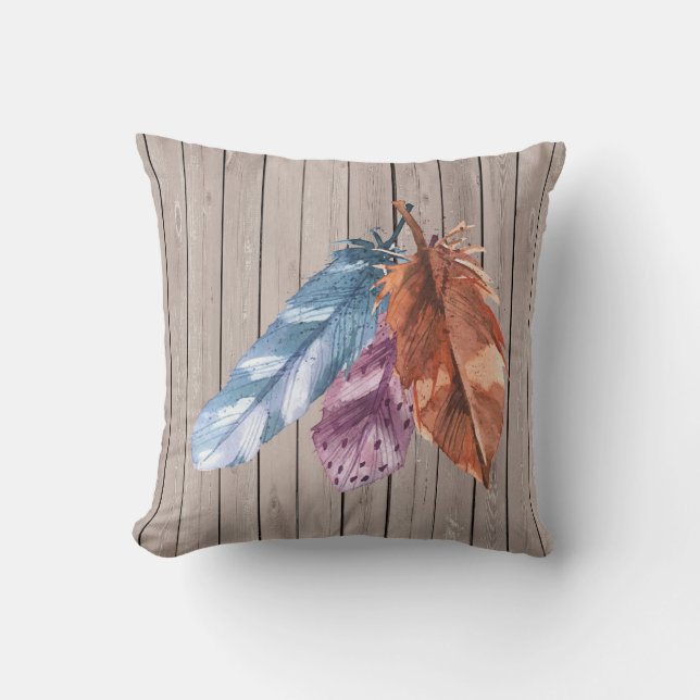 Coussin Trio de brun bleu de pourpre de plumes (Recto)