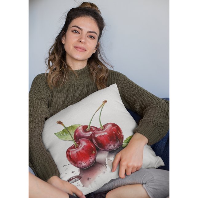 Coussin Trio de cerises fraîches en aquarelle (Créateur téléchargé)