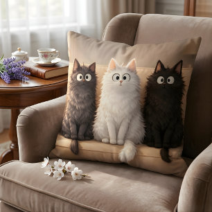 Coussin Trio de chats adorables et duveteux Gris, Blanc &