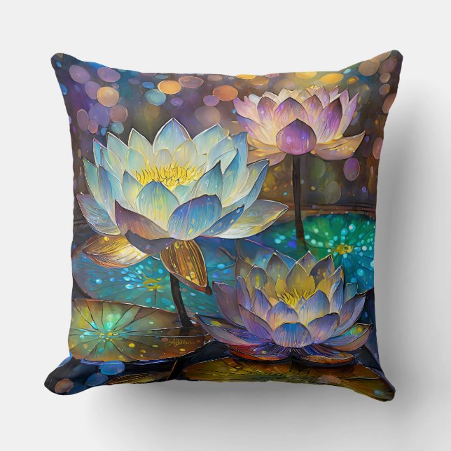 Coussin Trio de fleurs de lotus lumineuses (Recto)