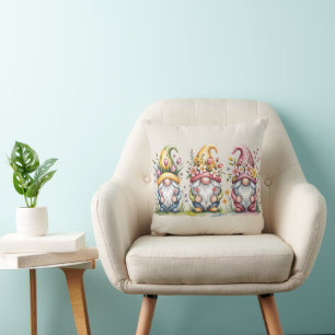 Coussin Trio de gnomes de printemps à l'aquarelle avec cha