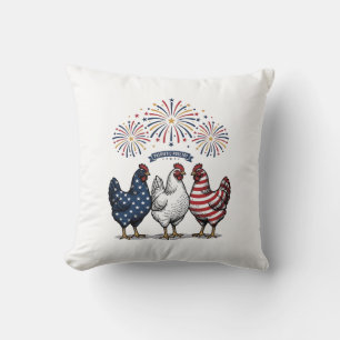 Coussin Trio de poulets patriotiques Gravure vintage vecte