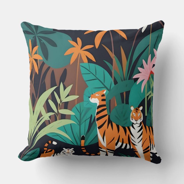 Coussin Trio de tigres tropicaux (Recto)