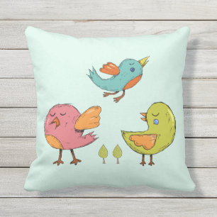 Coussin Trio d'oiseaux Whimsical colorés et mignons