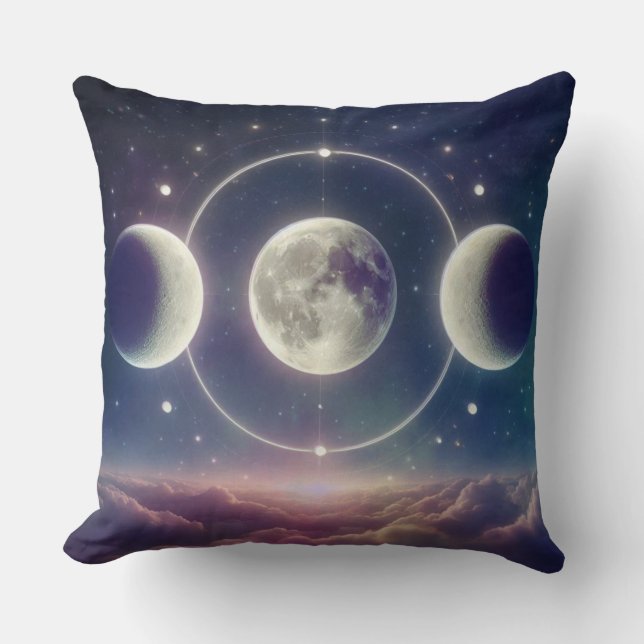 Coussin Triple Moon Phases  – Celestial Lunar Throw Pillow (Recto)