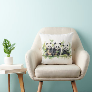 Coussin Triplés de l'ours Panda aquarelle