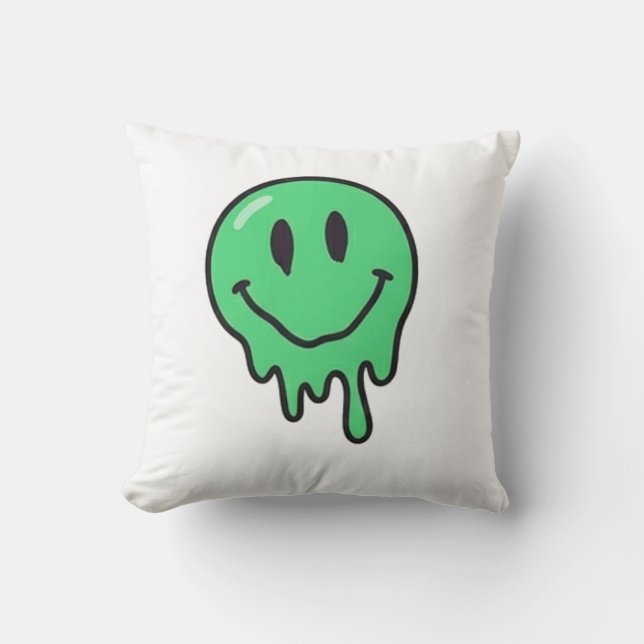Coussin Trippy Dripping Green Melting Smiley Face Esthétiq (Recto)