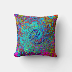 Coussin Trippy Sky Blue Abstrait Retro Liquid Swirl