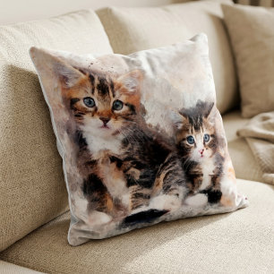 Coussin Trois beaux et mignons chatons aquarelle