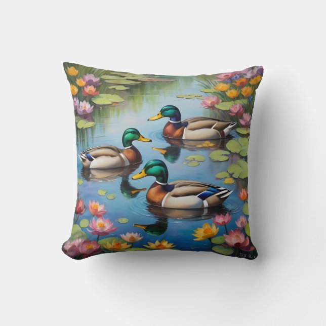 Coussin Trois canards colverts (Recto)
