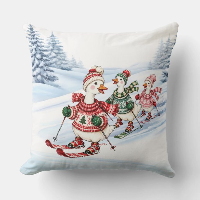 Coussin Trois Canards de Ski Vacances (Recto)