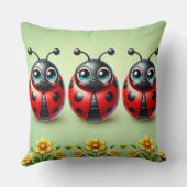 Coussin Trois coccinelles colorées sur fond vert (Verso)
