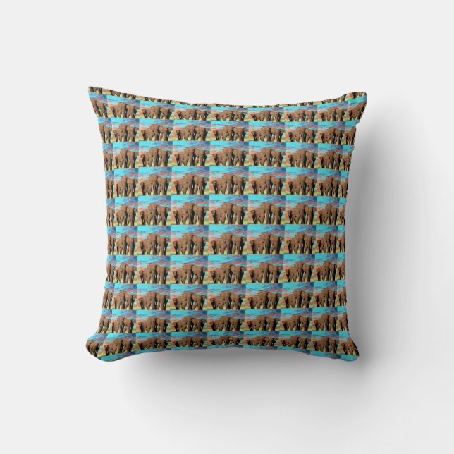 Coussin Trois Eléphants Au Levant De Soleil Opal, (Recto)