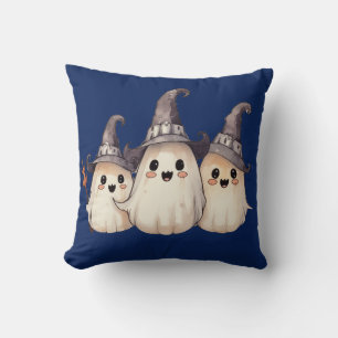 Coussin Trois fantômes super mignons Halloween bleu foncé
