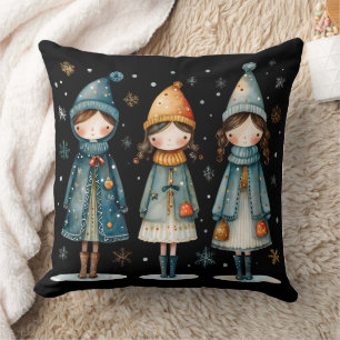 Coussin Trois filles confortables dans l'oreiller de neige