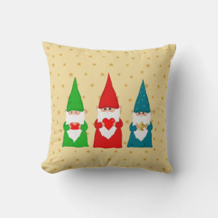 Coussin Trois Gnomes et étoiles de Noël lancent l'oreiller