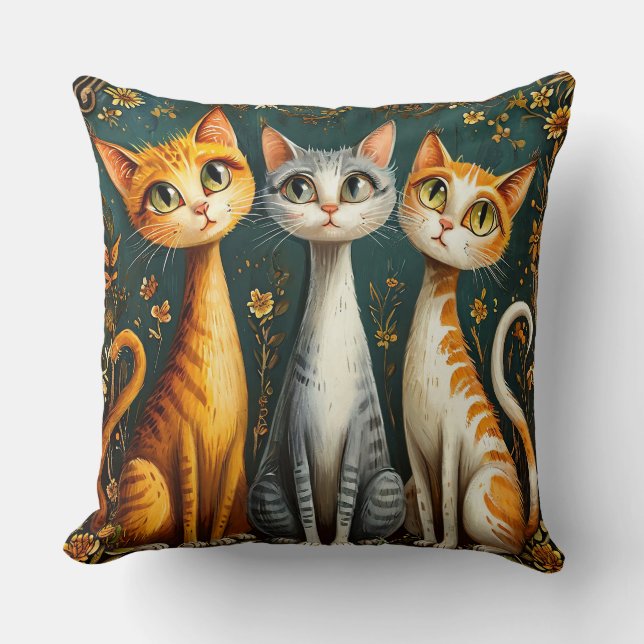 Coussin Trois illustrations fantaisistes de chats (Recto)