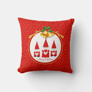 Coussin Trois lutins de Noël et confettis dorés sur fond r