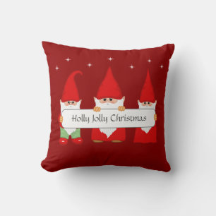 Coussin Trois lutins de Noël sur fond rouge