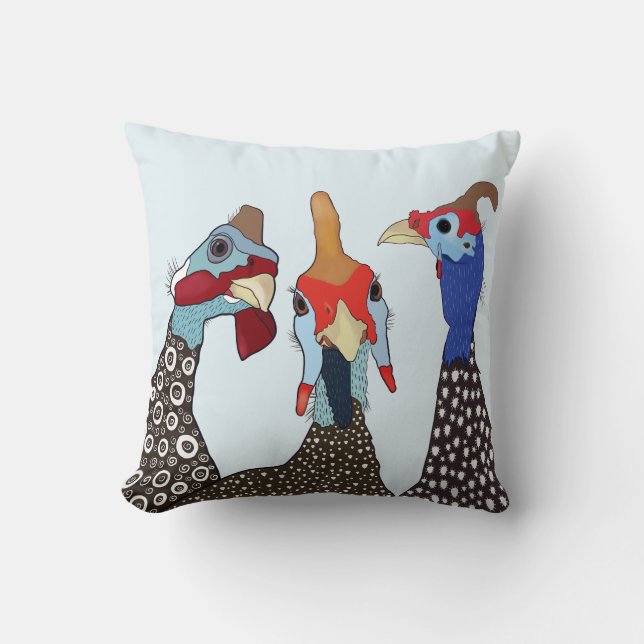 Coussin Trois mignons Oiseaux à tête molle de Guinée (Recto)