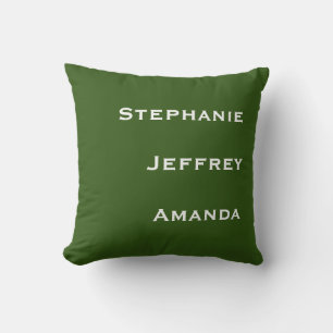 Coussin Trois noms Carré vert et blanc