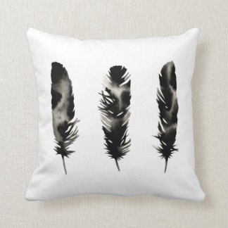 Coussin Trois plumes. Moderne. Silhouette. Blanc noir