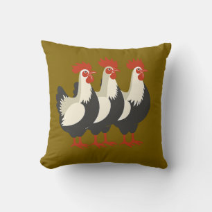 Coussin Trois poules françaises Rétro découpé milieu du si