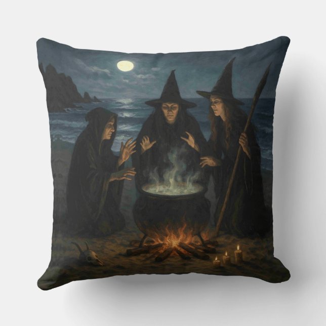 Coussin Trois Sorcières Brew Cauldron Pleine lune Beach (Verso)