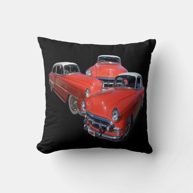 Coussin Trois Voitures Classiques Rouge Et Blanc Vintage, (Recto)