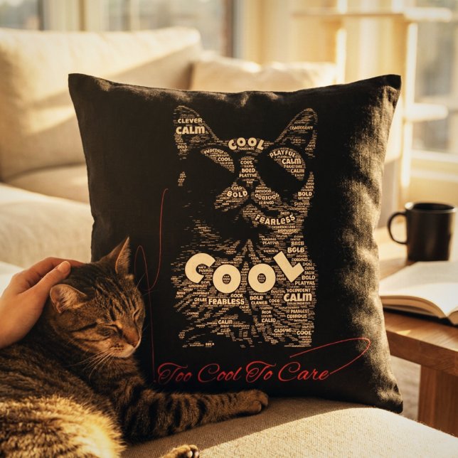 Coussin Trop Cool Pour S'occuper Chat Typographie (Créateur téléchargé)
