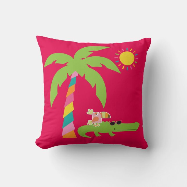 Coussin tropical avec l'alligator, Flamant rose, (Recto)