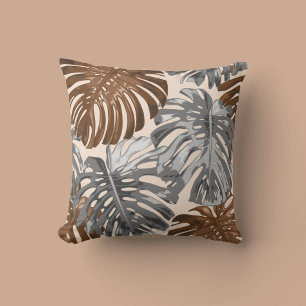 Coussin Tropical Beach Brown Grey Jungle Feuilles Boho