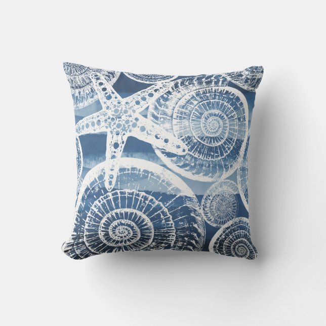 Coussin Tropical Blue Starfish Coques de mer (Recto)
