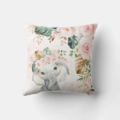 Coussin Tropical Blush Floral Elephant Baby Stats de naiss (Verso)