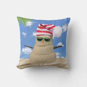 Coussin Tropical Christmas Sand Snowman