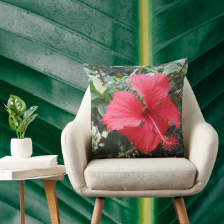 Coussin tropical de l'hibiscus rouge