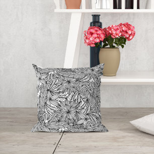 Coussin Tropical Escape Couleur noir et blanc
