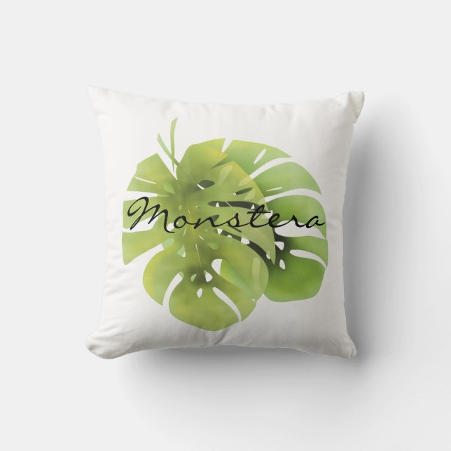 Coussin Tropical exotic green monstera leaves watercolor e (Recto)