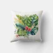 Coussin Tropical Floral Rose Foncé Feuilles de Palmier Ver (Verso)