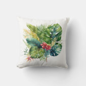 Coussin Tropical floralité rose feuilles de palmier vertes (Recto)
