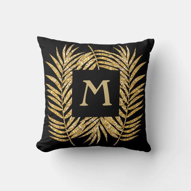 Coussin Tropical Gold Parties scintillant Palm Tree Fronds (Recto)