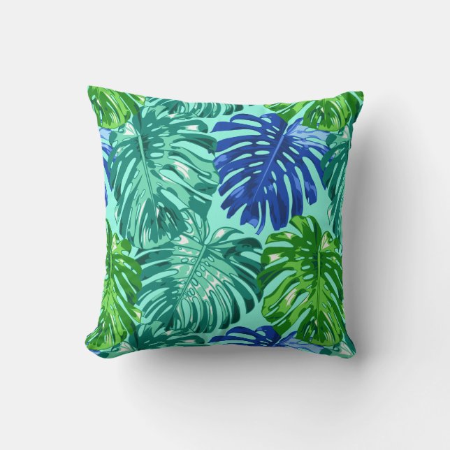 Coussin Tropical Green Monstera Palm Feuilles (Recto)