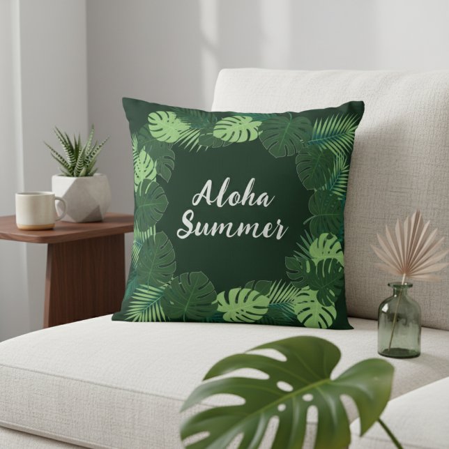 Coussin Tropical Leaf Pillow, Name or Phrase, Aloha Summer (Créateur téléchargé)