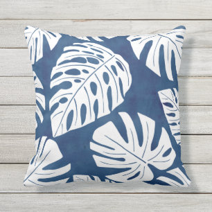 Coussin Tropical Moderne Bleu Palm Feuille Pil extérieur