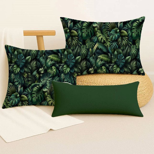 Coussin Tropical Monstera Botanical Green Jungle Throw  (Throw Pillow)