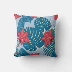 Coussin Tropical Palm sans couture feuille bleu motif