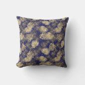 Coussin Tropical Palm Tree Feuille Motif Bleu foncé Or (Recto)