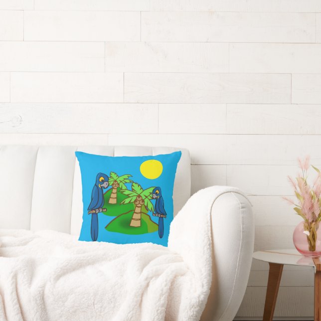 Coussin Tropical Palm Tree Hyacinth Macaw Art Throw Pillow (Canapé)